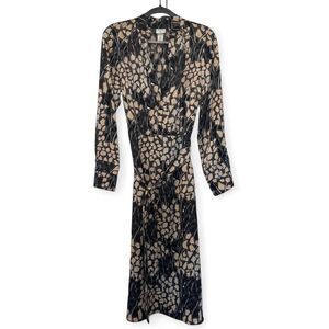 Richard Allen x H&M Satin Midi Dress Abstract Print Tie Waist Long Sleeve Size 8